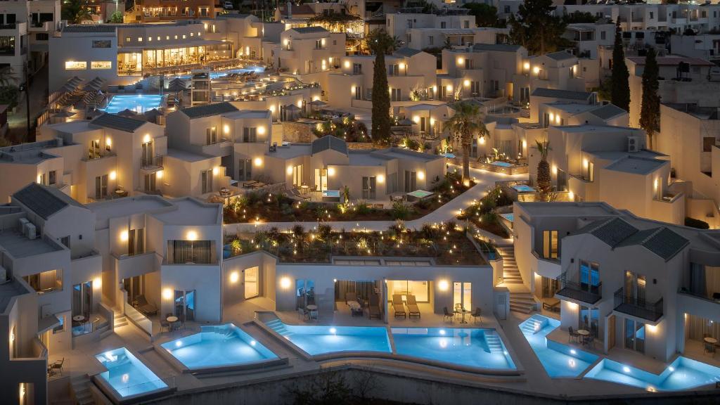 an aerial view of a building at night at Galaxy Suites Boutique Resort in Hersonissos