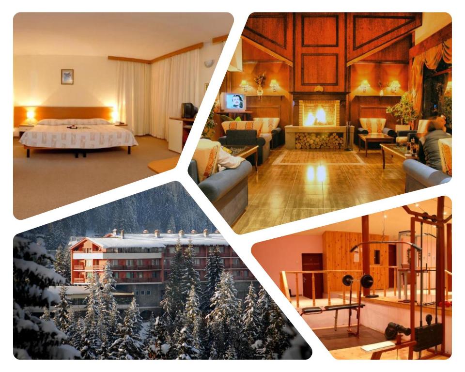 Un collage de cuatro fotografías de una habitación de hotel. en Hotel Prespa, en Pamporovo