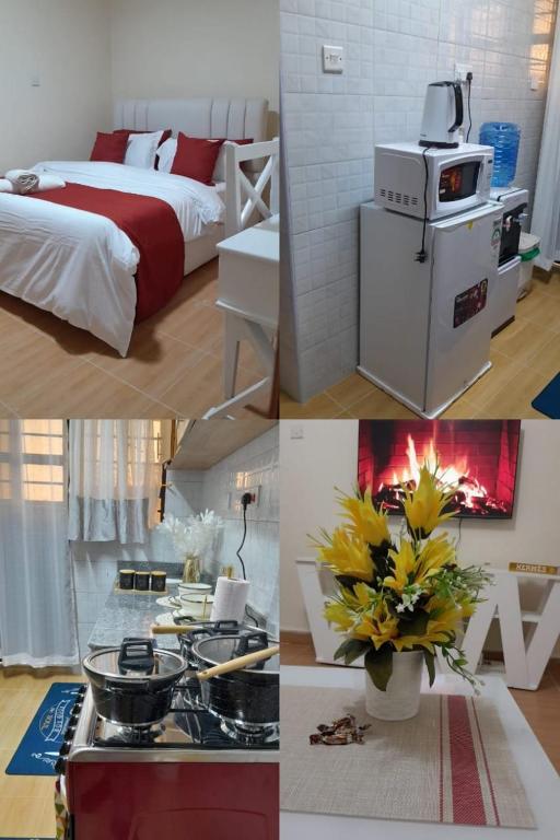 a collage of pictures of a bedroom and a bed at HERIJ Staycation kitengela in Kitengela 