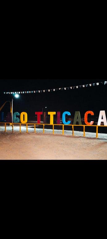 a sign with the word ocean written on it at Mary Titicaca lodge uros in Puno