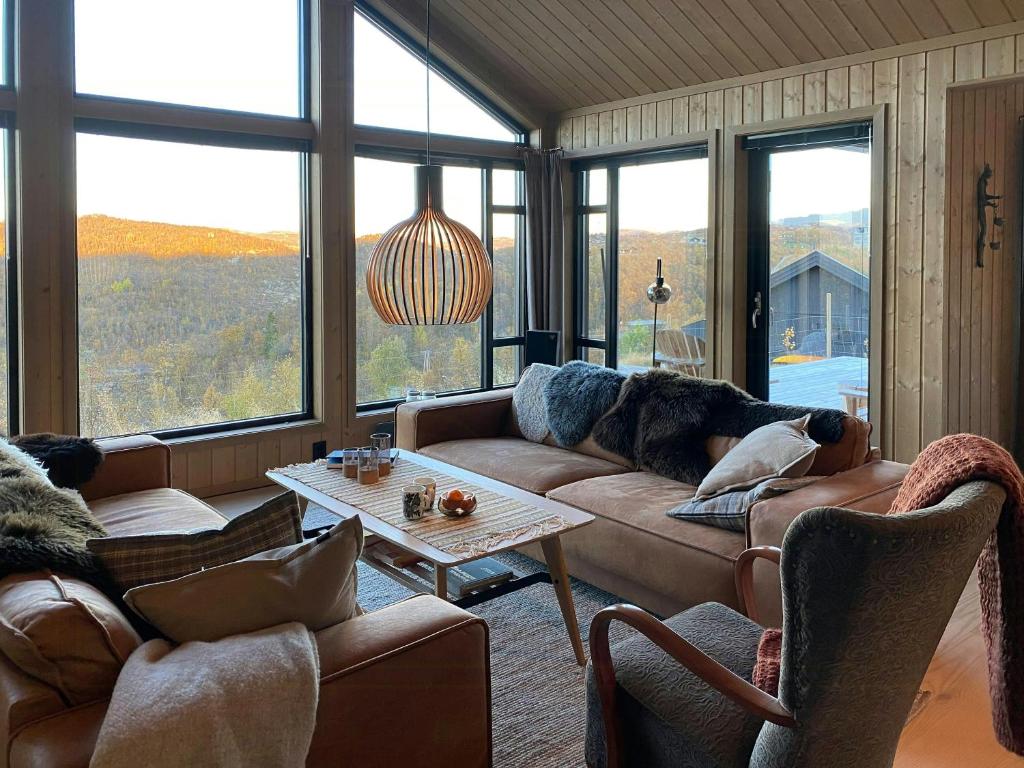 Et opholdsområde på Mountain Cabin At Bergsjøen With Panoramic Views