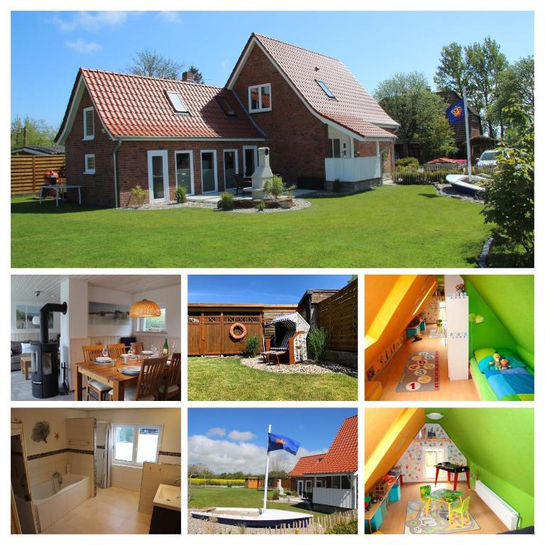 a collage of pictures of houses andyards at Huus Strandgut in Fehmarn