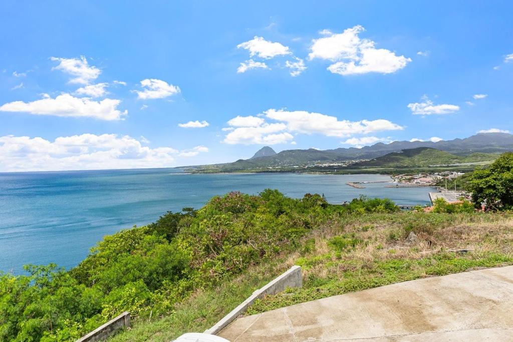 una vista de un cuerpo de agua desde una colina en Oceanview • Mins to the Beach • Private BR Balcony, en Moule à Chique