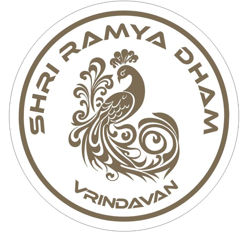 a logo for a restaurant with a peacock at Shreeramyadham vrindavan in Vrindāvan