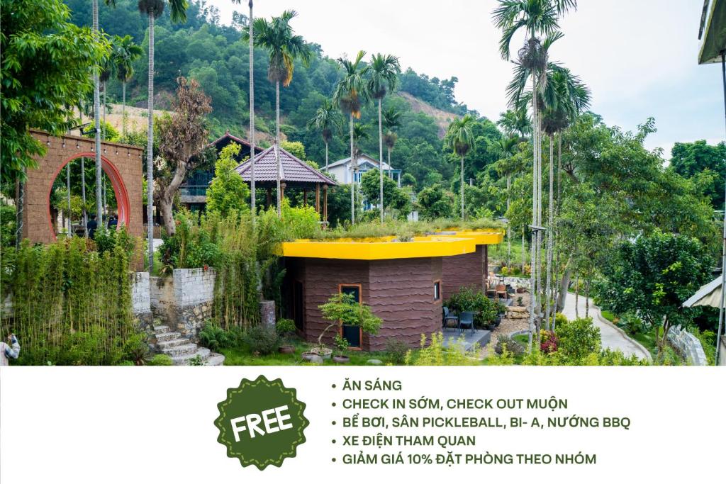 a flyer for a garden centre with a building at Kovie Hoa Lac Xanh Resort in Nam Giao