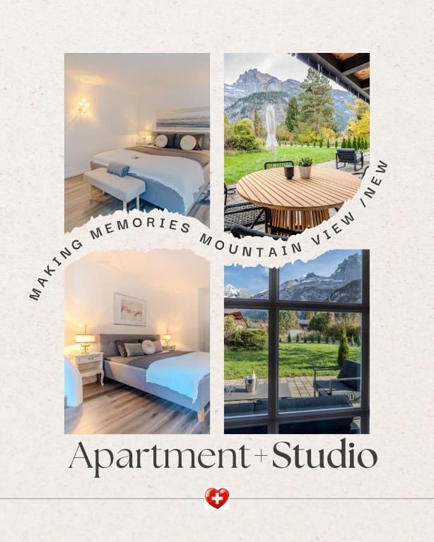 a collage of pictures of a hotel room at Heaven Retreat in Kandersteg