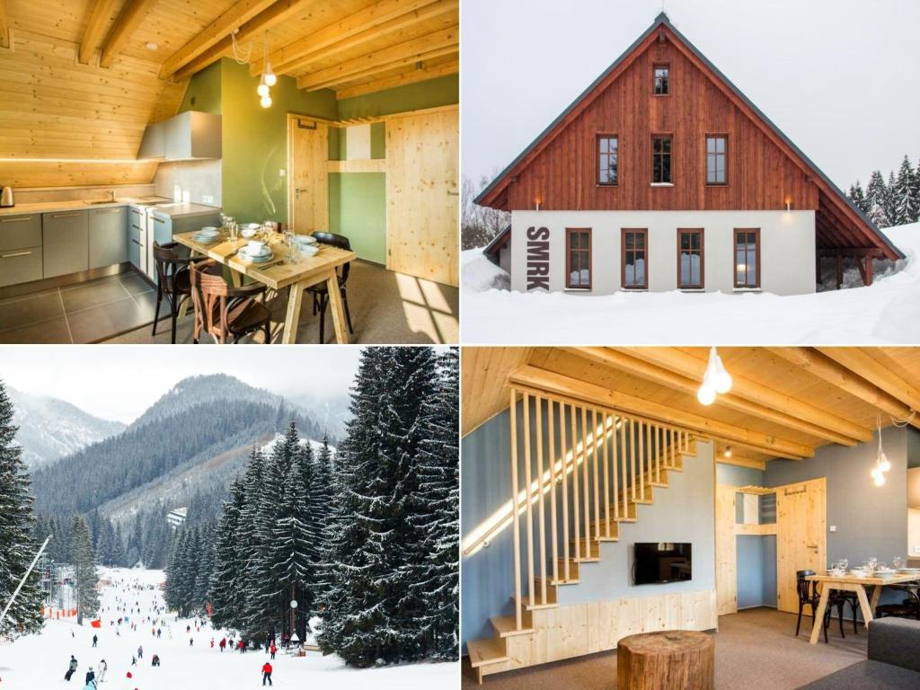 a collage of four pictures of a house at Apartmány Severák Smrk in Janov nad Nisou