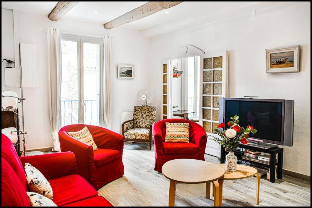 TV a/nebo společenská místnost v ubytování L’Hinerava – Charmant appartement cosy en centre-ville