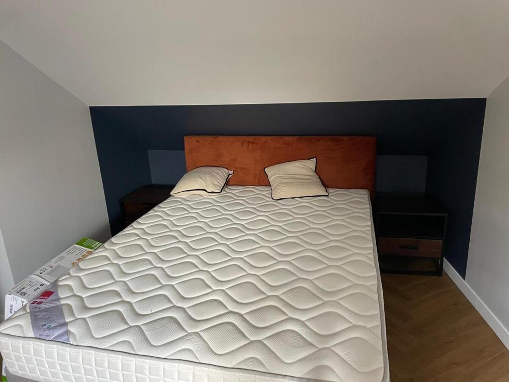 a white bed with two pillows in a bedroom at Loft industriel - hyper centre cambrai in Salles-sur-Mer