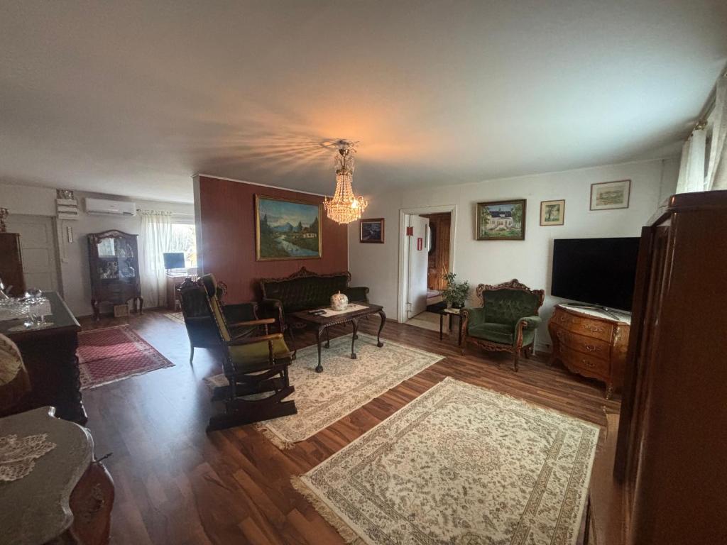 a living room with a couch and a tv at Villa Sillankorva in Viitasaari