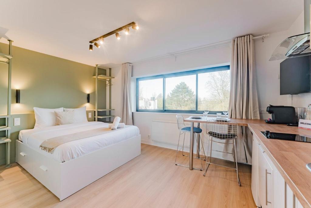 TV a/nebo společenská místnost v ubytování Renovated studio apartment in Marcq-en-Barœul