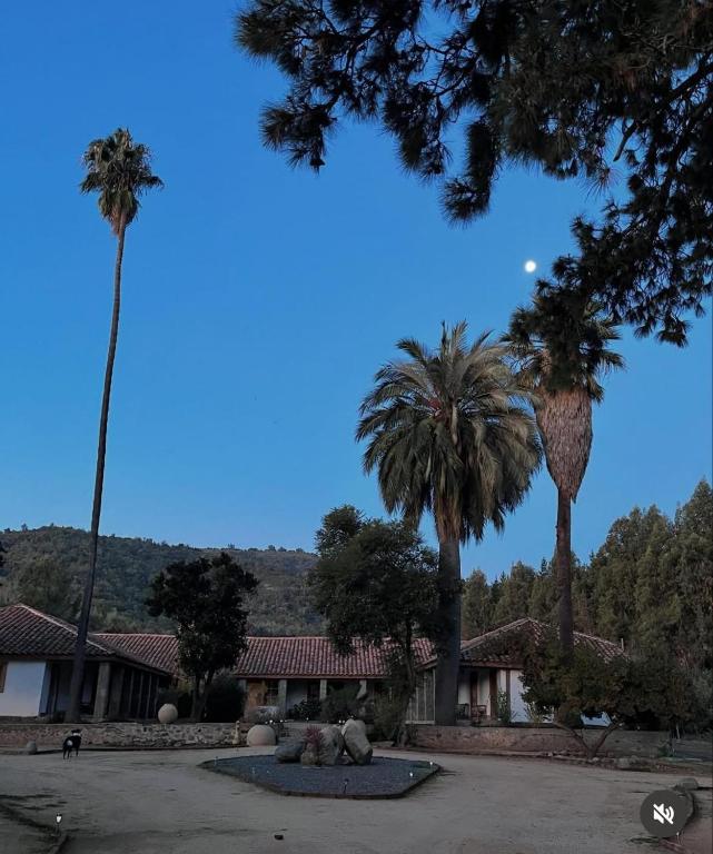 a building with palm trees in the middle of a park at Hacienda Ranguil in Lolol