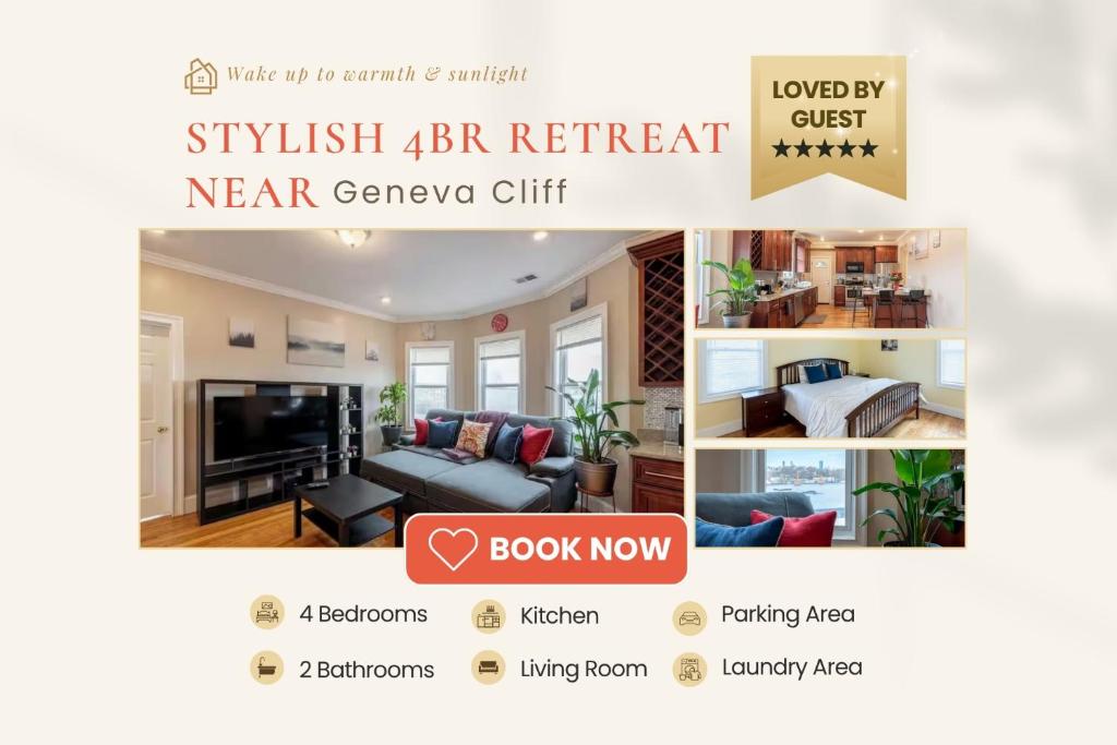 ボストンにある90 - 4BR Dorchester - Sleek Apt near Marina Bayのリビングの絵画のコラージュ