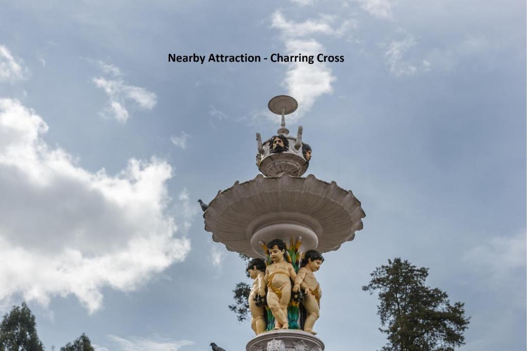 ウーティにあるTownhouse Hills Palaceの建物の上にある像