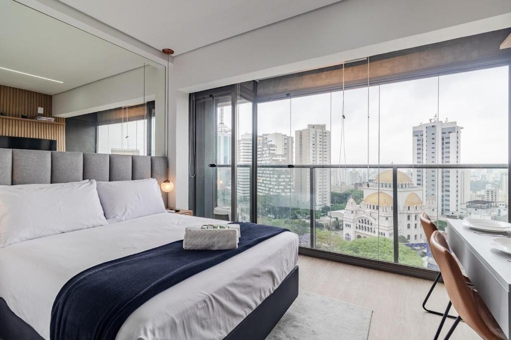 Giường trong phòng chung tại G1404 · G1404. Flat moderno no melhor pertinho da Paulista