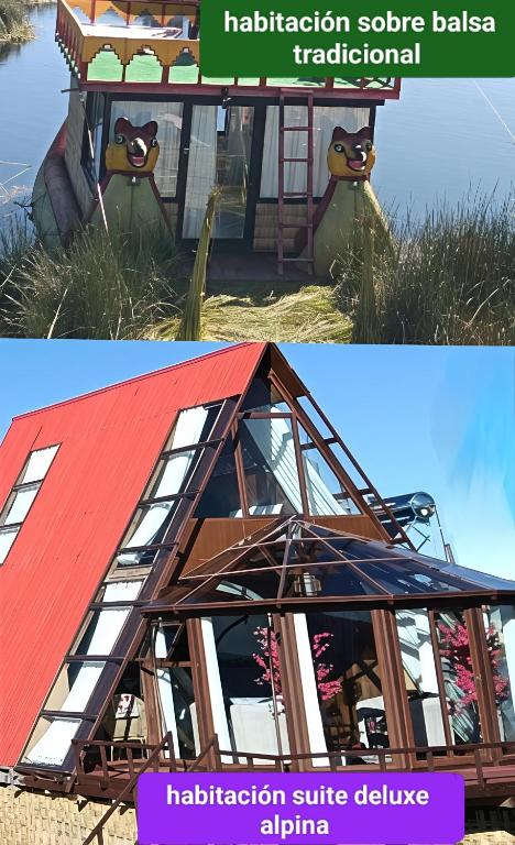 普诺Titicaca EcoLux的两张红色屋顶建筑的照片拼贴而成