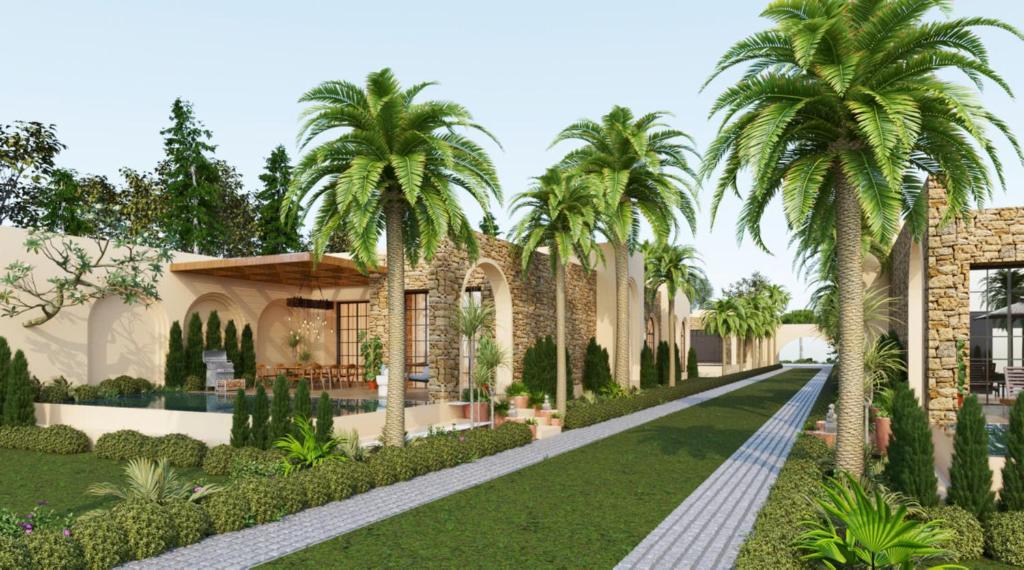 a rendering of a villa with palm trees at Mui Ne Villa - Tiến Thành in Bình Sum