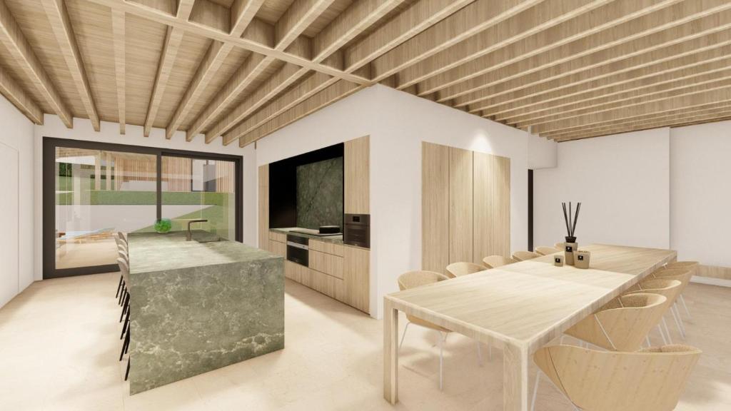 a kitchen and dining room with a table and chairs at OakstoneLodge- Gite avec Jacuzzi Piscine et Sauna in Houyet