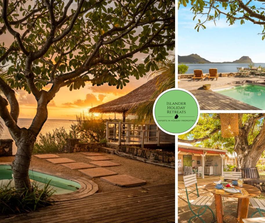 een collage van foto's met een resort en een boom bij Harmonie in Rivière Noire