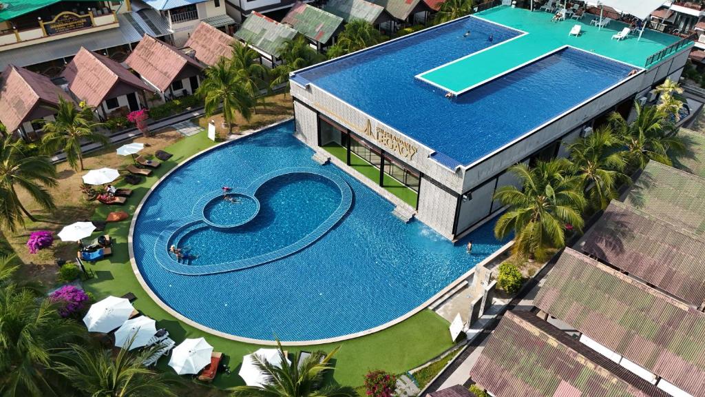 an overhead view of a swimming pool at a resort at Phi Phi Andaman Legacy Resort in Phi Phi Don
