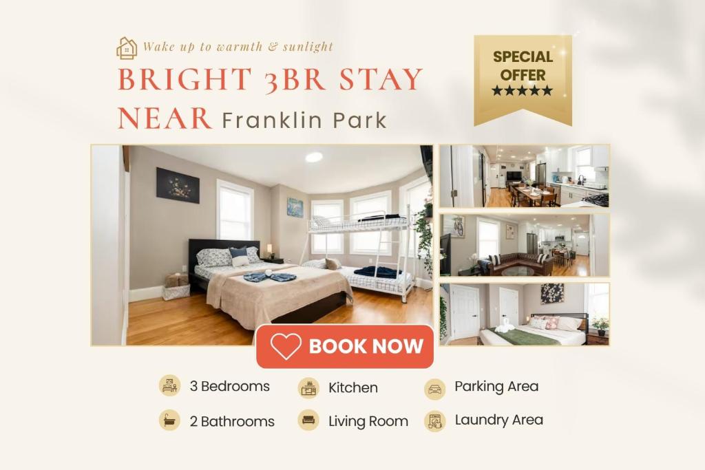 Postel nebo postele na pokoji v ubytování 558-2 3BR Boston - Modern Nest near Franklin Park