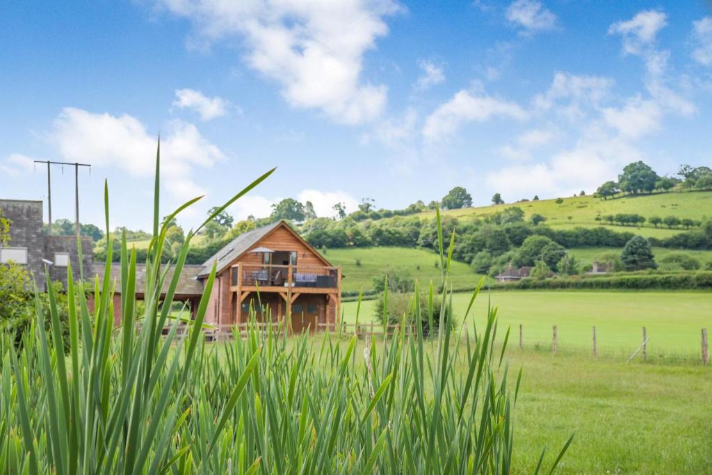 een klein houten huis in een grasveld bij 1 Bed in Abbeydore oc-l29485 in Abbey Dore