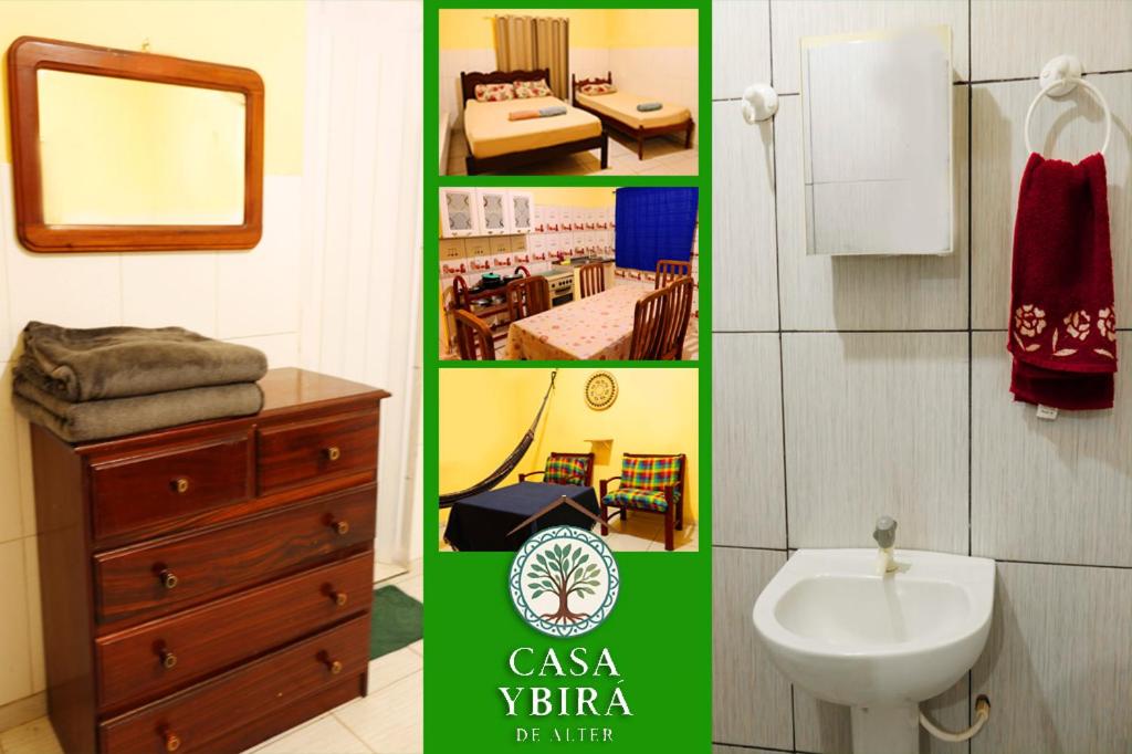 a collage of pictures of a bathroom with a sink and a mirror at Casa Ybirá de Alter do Chão in Alter do Chao
