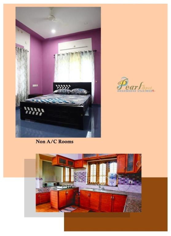 - une chambre aux murs violets et un lit dans un dortoir dans l'établissement PEARL SPOT Munroe Serviced Villa, à Munroe Island