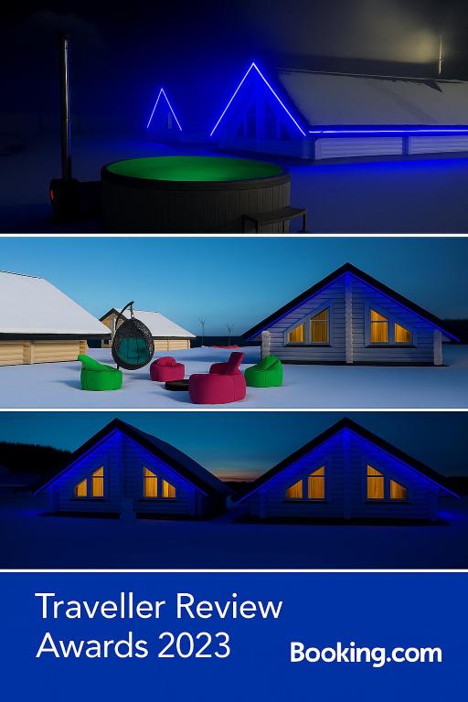 two pictures of a house with lights on at Canada in Berehove