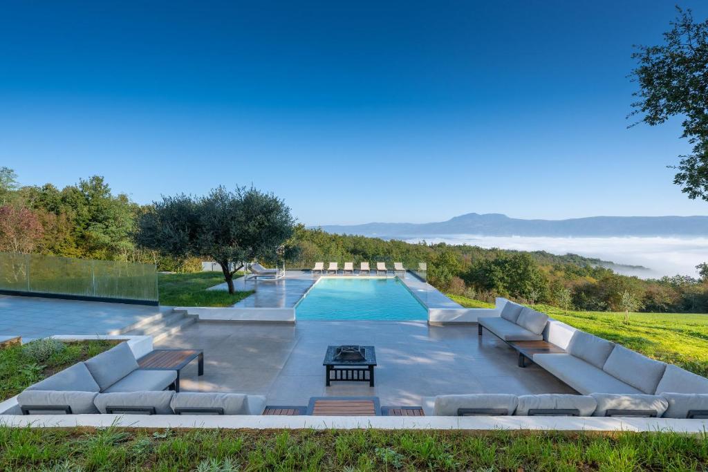 a swimming pool with a couch and a table at Villa Nene in Pićan