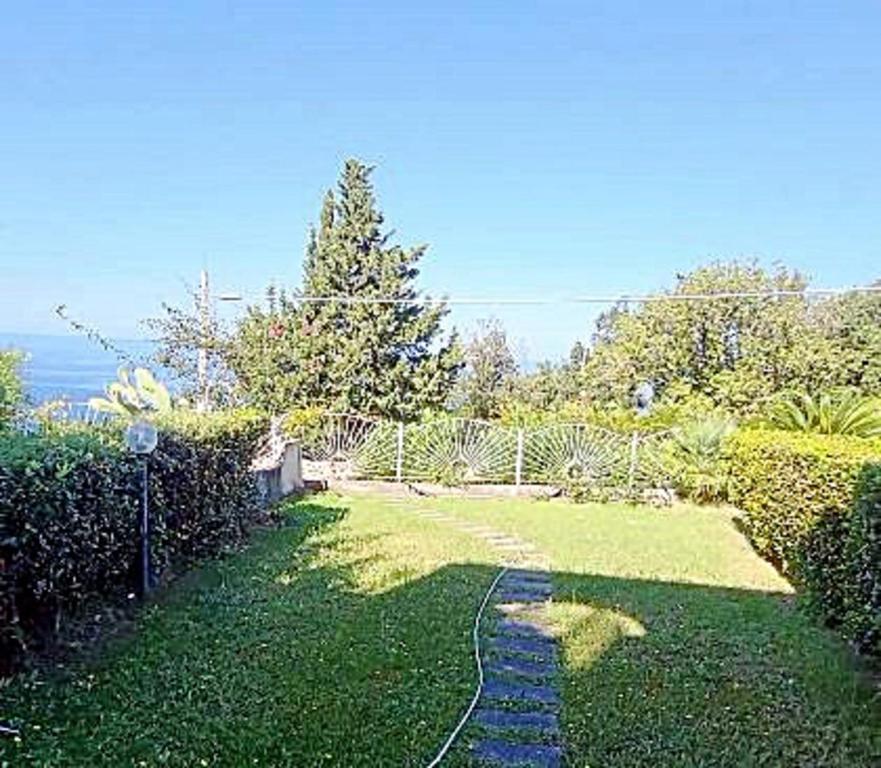 a garden with a pathway in the grass at Casa Marina in San Nicola Arcella