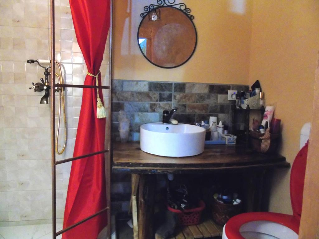 Un baño con lavabo, inodoro y espejo. en STD Kod Makse, kuca na jezeru Kraljevac, en Deliblato