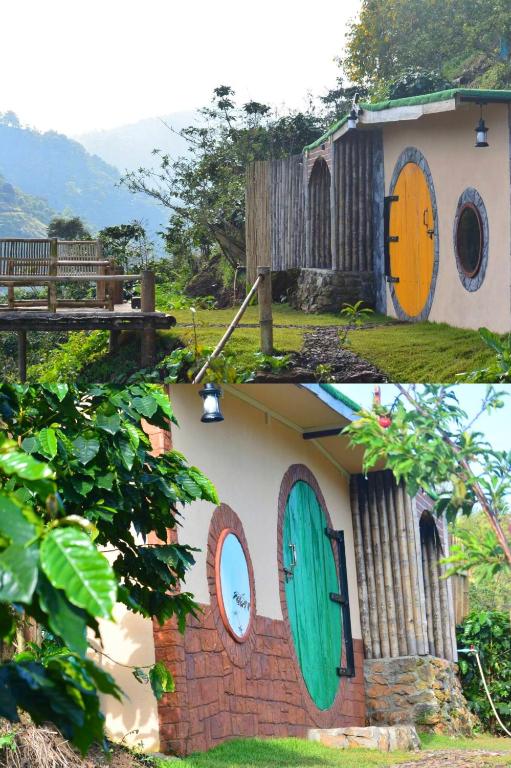 two pictures of a house with a window at Hobbit noi in Ban Huai Khai