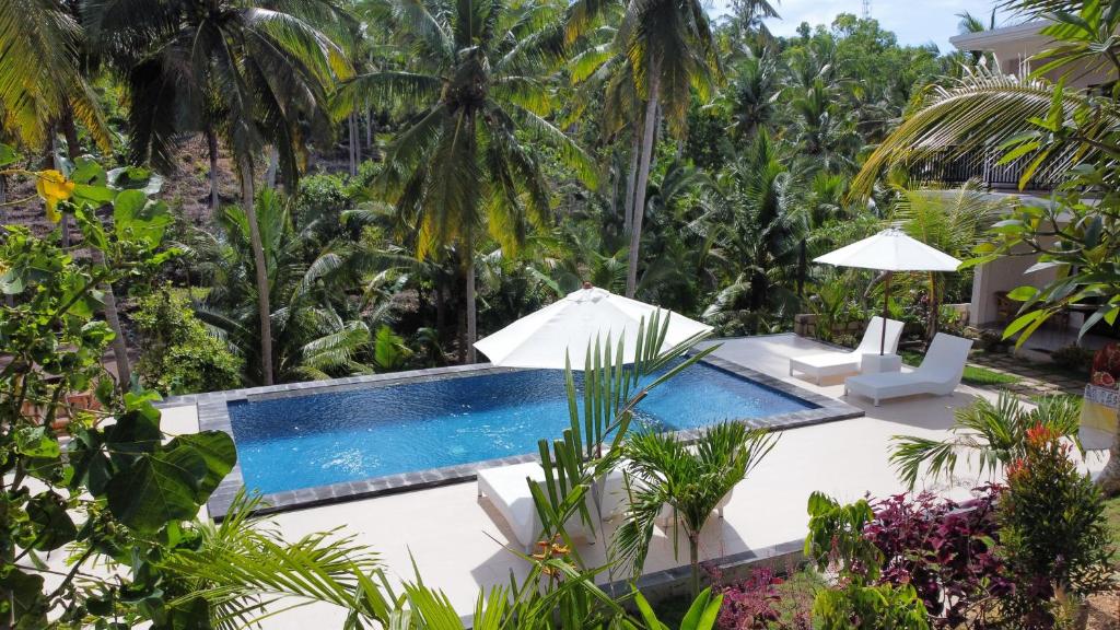 a pool in the garden of a villa at The Lebah Kelingking Villa in Nusa Penida