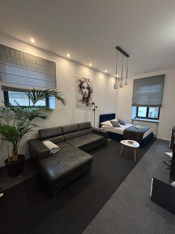 a living room with a couch and a table at Apartamenty Łuczkowskiego z widokiem na Studnię 5 in Chełm