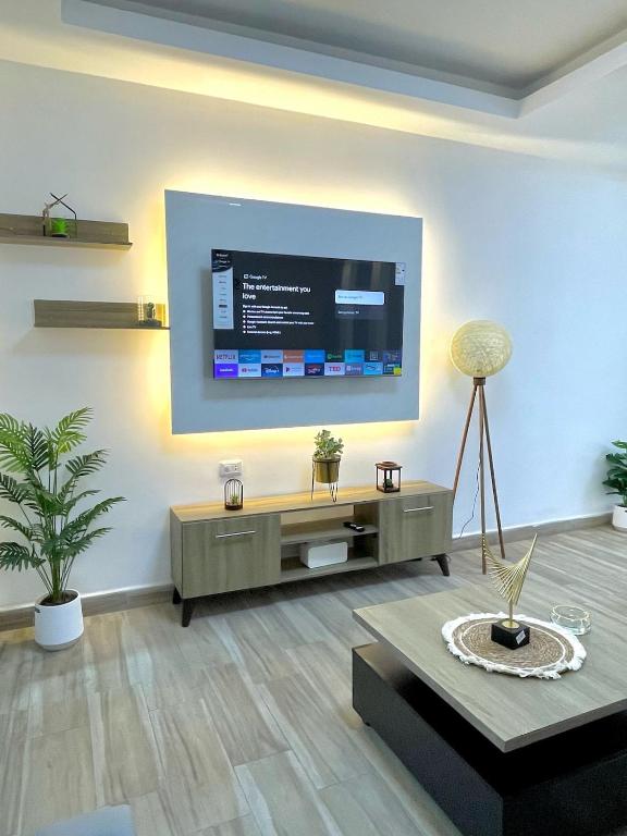 TV a/nebo společenská místnost v ubytování Classy studio with balcony