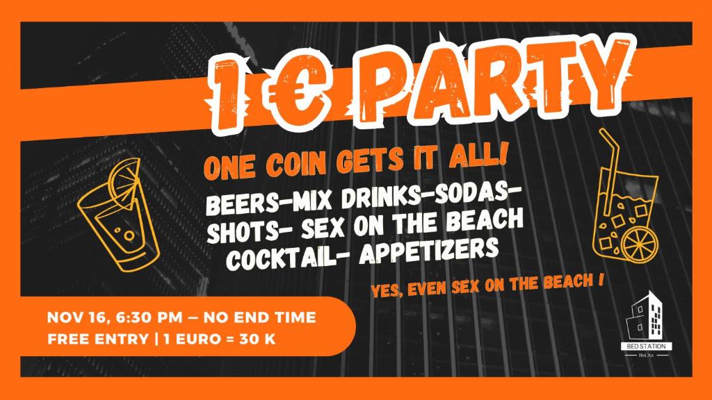 a flyer for a party with a drink at Harmony Old Town Hostel and Pool Bar in Hoi An