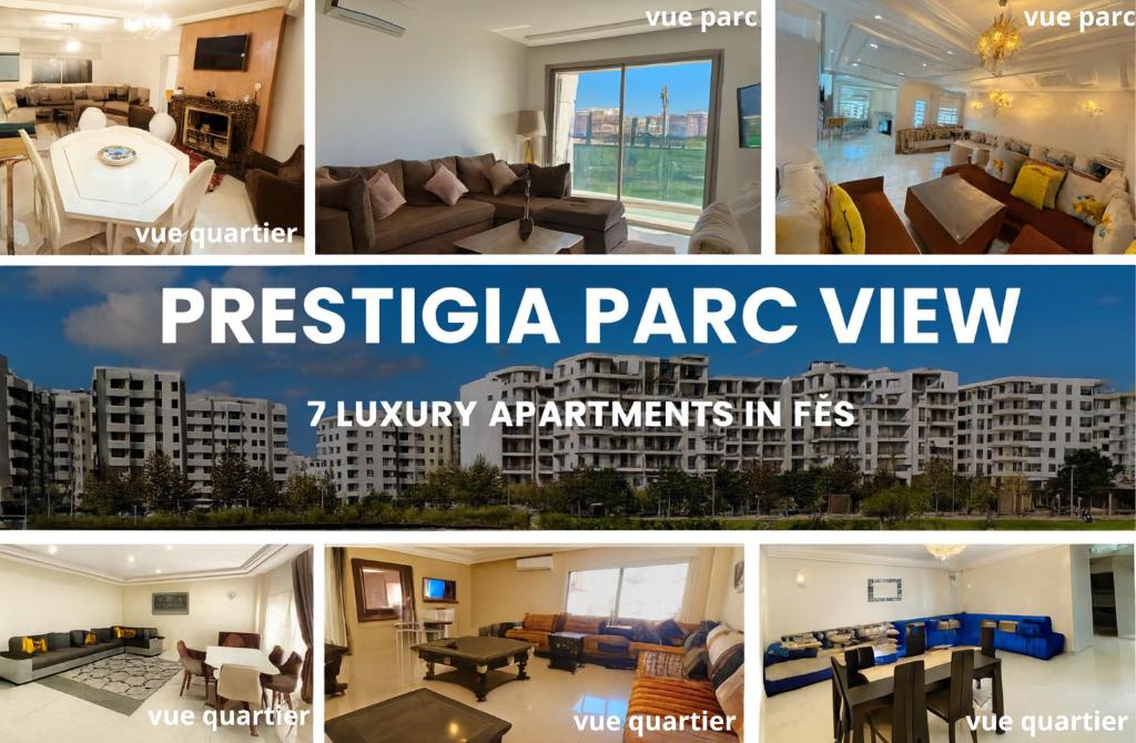 a collage of photos of a living room and a apartment at Luxury Prestigia Fes - 7 Appartements - Vue Parc ou Quartier in Fès