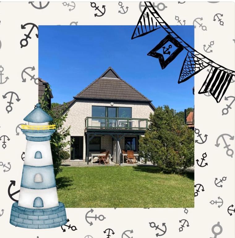 a house with a lighthouse in front of a house at Veermaster 1 in Breege