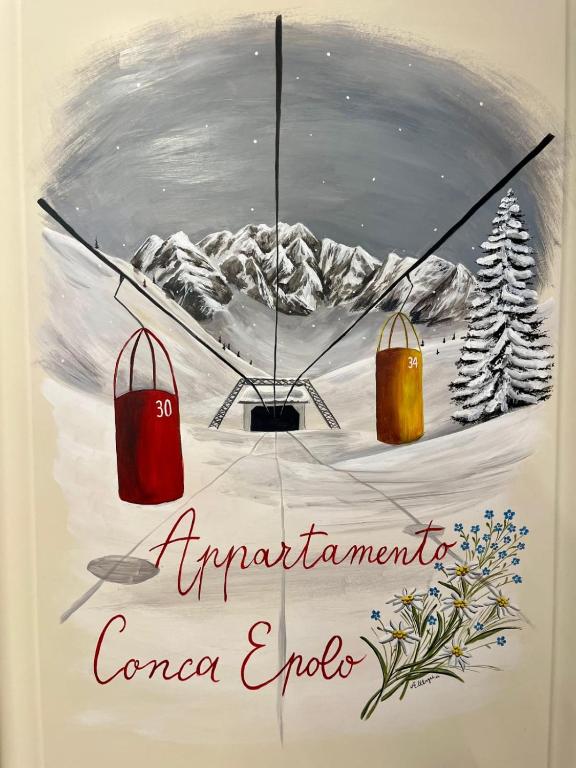 a painting of a ski lift with two baskets at Appartamento Conca Epolo in Schilpario