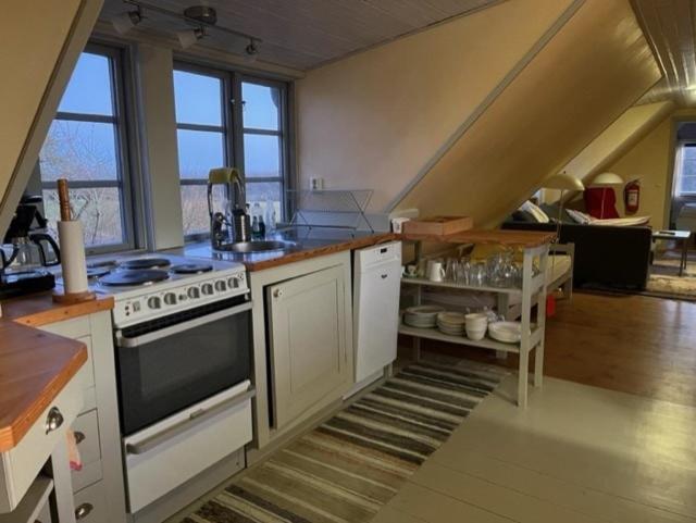 eine Küche mit einem Kochfeld im Zimmer in der Unterkunft Eternellgården, Stenshuvudsvägen , Kivik in Kivik