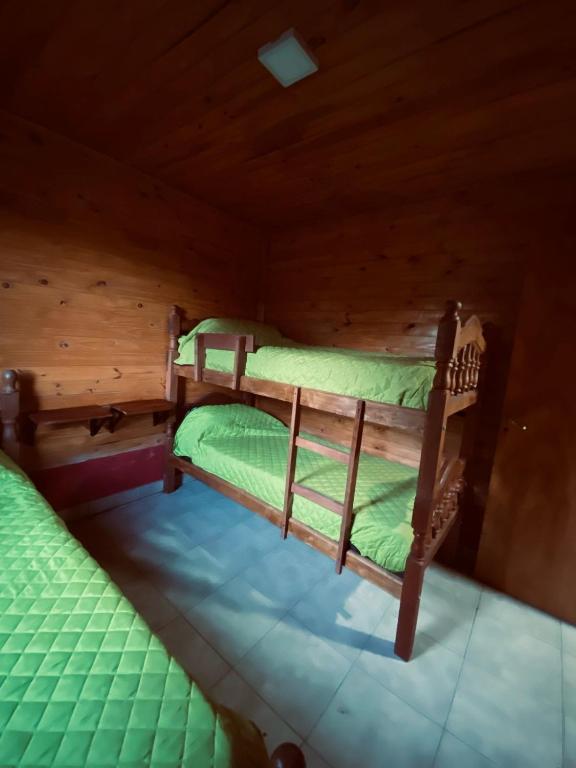 two bunk beds in a room with wooden ceilings at Cabañas El Zonda in Tinogasta
