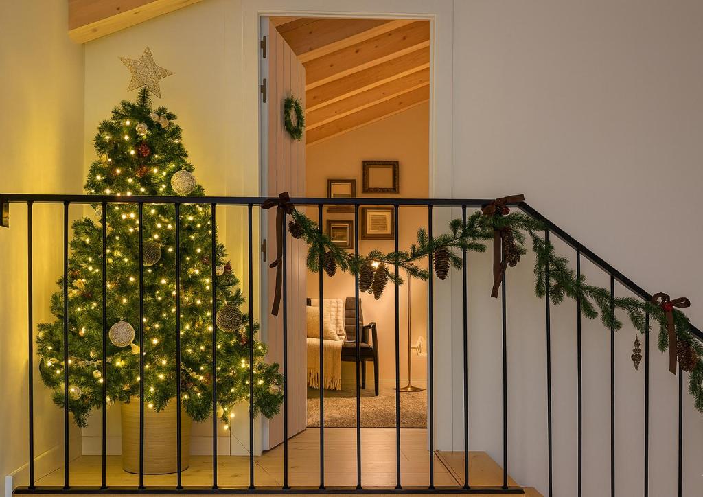 a christmas tree in theoyer of a house at La Casuca del Olivo in Ceceñas