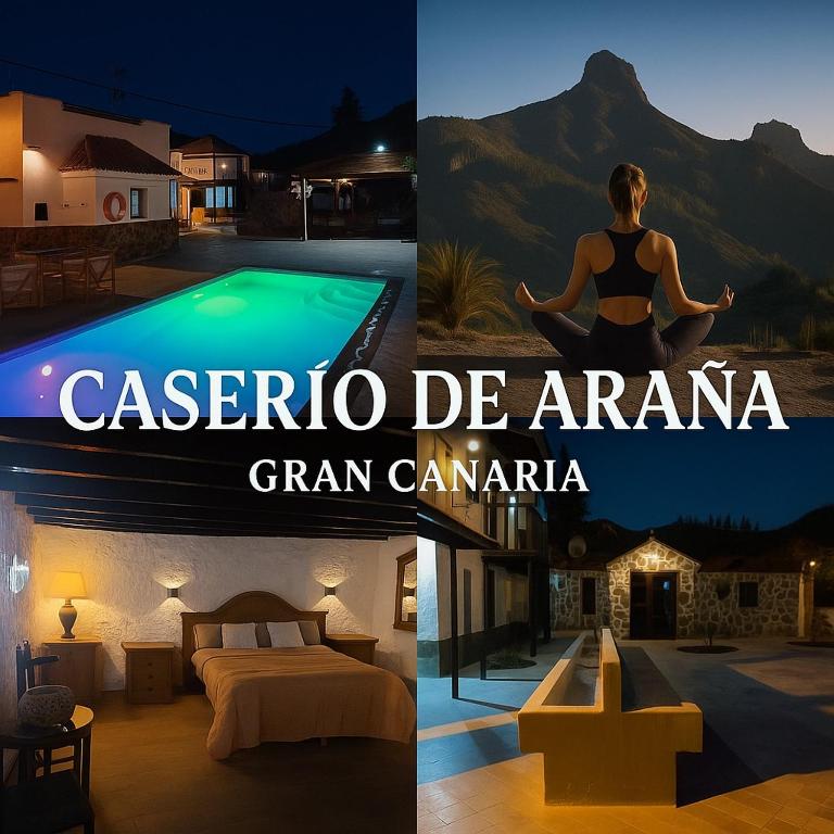 a collage of photos of a woman doing a yoga pose next to a pool at El Caserio de Araña - Atlantic Blue Ocean in Los Cercados