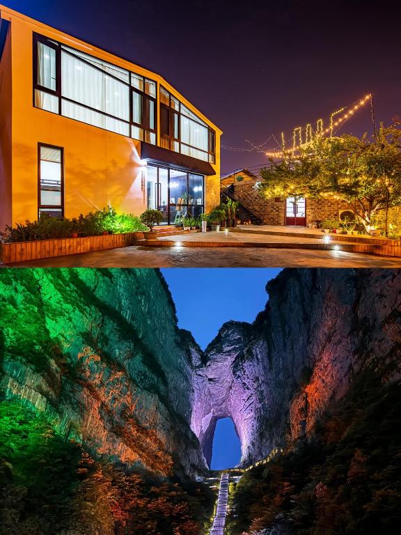a house on a cliff with a bridge at Zhangjiajie Tianmen&Avator Mountin National Forest Park-Free pick up -free lanudry Close to the Hehua airport&Zhangjiajie West Railway Stetion -English language service Thirty One in Zhangjiajie