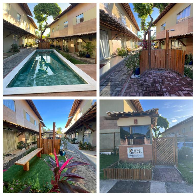 four pictures of a building with a swimming pool at Sossego em Imbassaí in Mata de Sao Joao