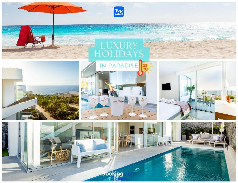 a collage of photos of luxury holidays in paradise at Villa Eva in Callao Salvaje