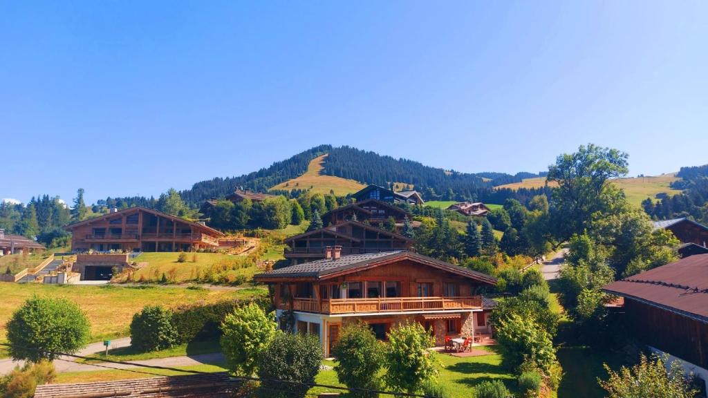 a group of houses on a hill with trees at Studio Mont d'Arbois in Megève