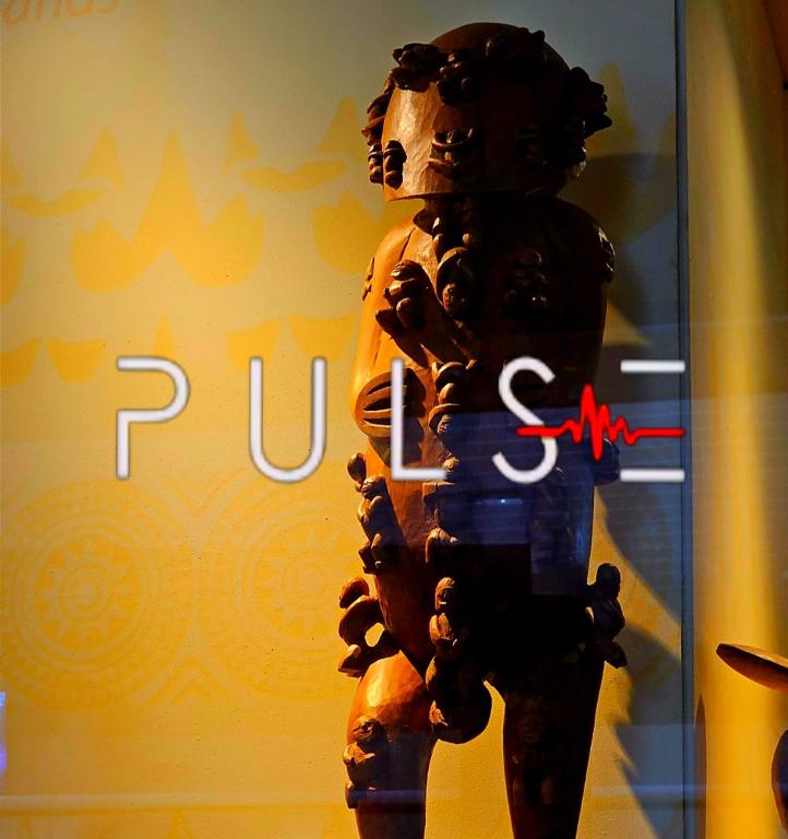 a statue of a teddy bear in a store window at Rurutu pulse in Rurutu