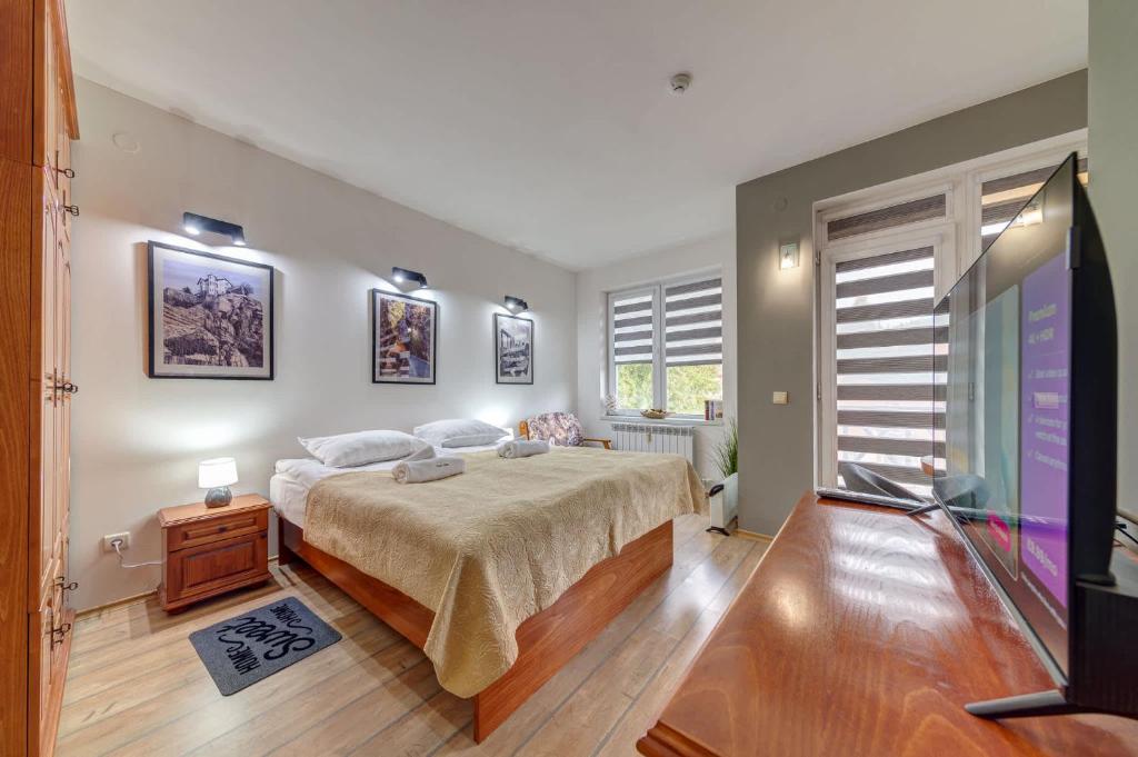 une chambre avec un lit et une télévision dans l'établissement Forestside Stay at Stream Resort, à Pamporovo